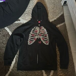 Versailles Men’s Rhinestone Y2K Rib Cage Skeleton Hoodie Size XL